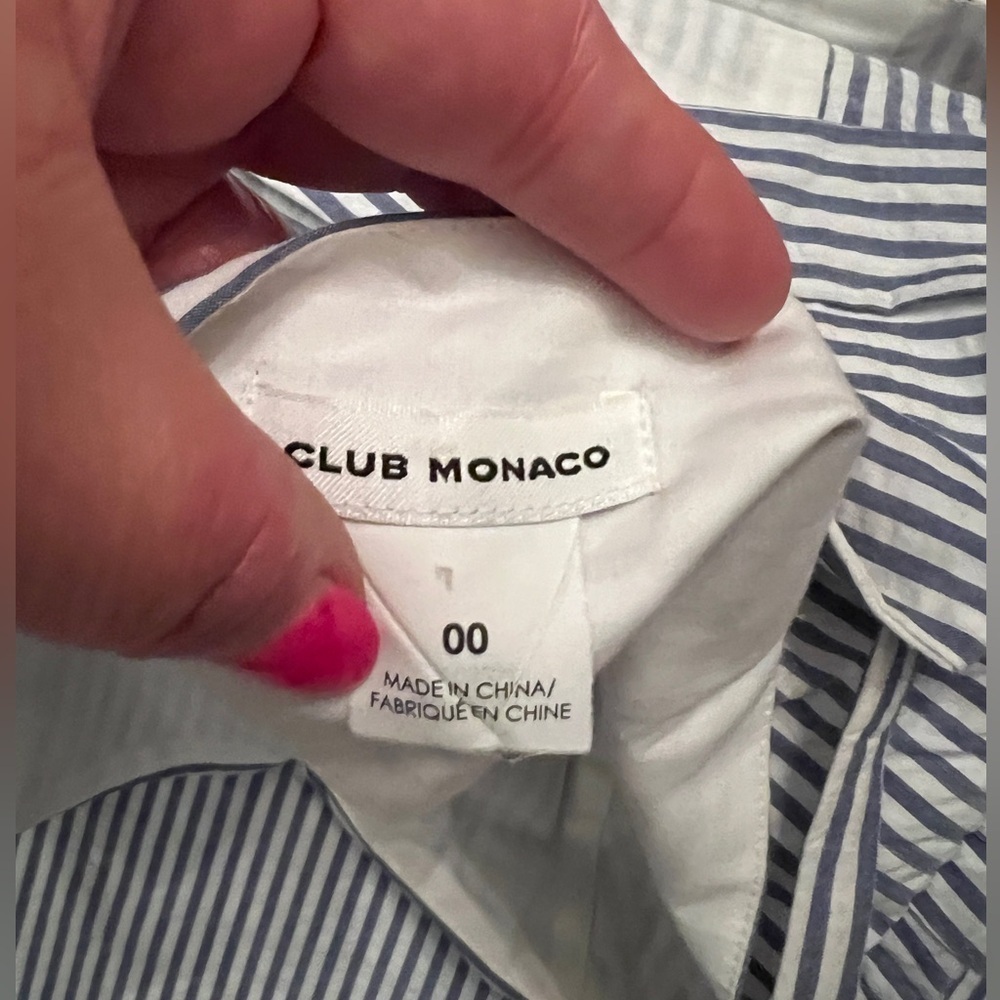 CLUB MONACO Blue and White Seersucker Dress Open Back Bow Front - Picture 6 of 8